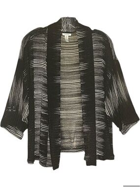 Chico’s Travelers™ Collection Wheat Mesh Open Front Cardigan Black White Size 2